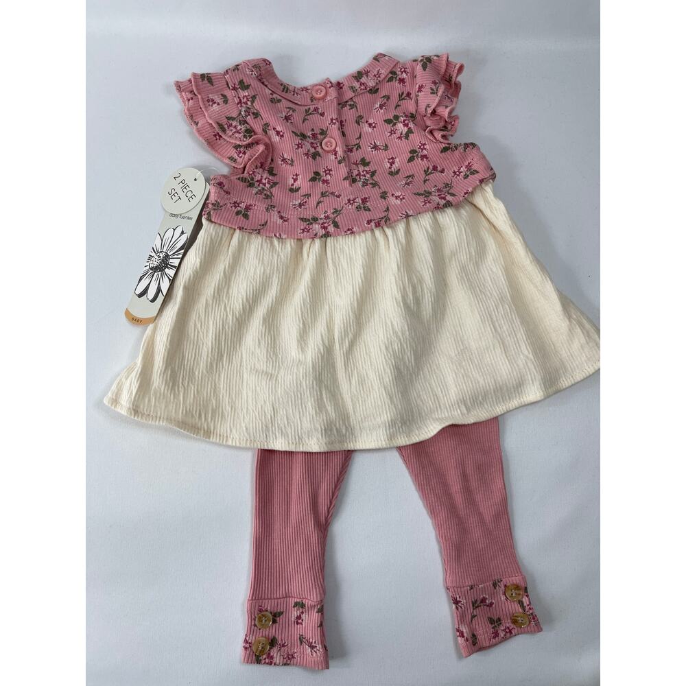 Daisy Fuentes 2 Piece Set Dress & Pant Knit Floral Pink Cream NEW 3-6 Month